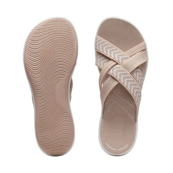 Ergonomic women's comfort sandals, providing foot support, cushioning, & pain relief for summer wear.