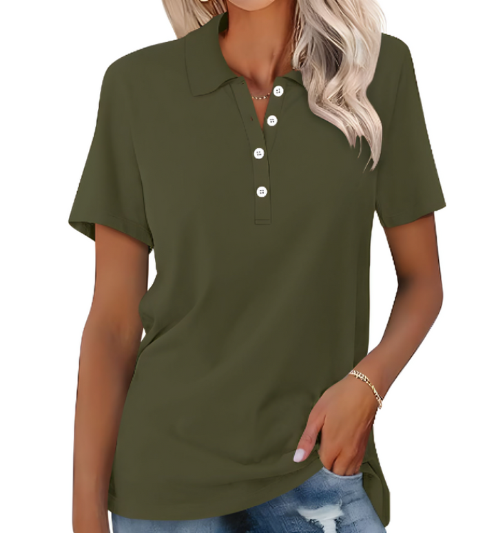 Sporty chic Nova women's polo. Features classic collar & button placket for a polished, modern style.