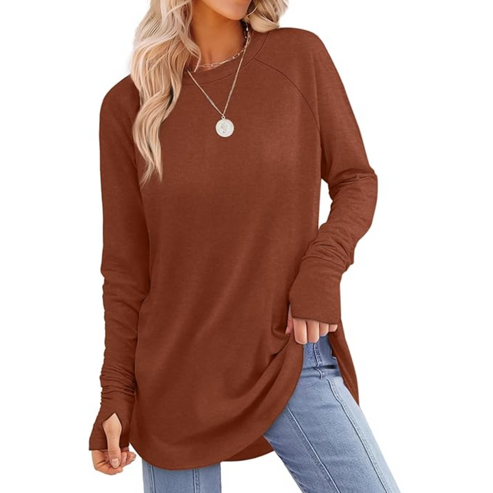 Versatile womens long sleeve tunic, Tamari color, ideal for casual fashion