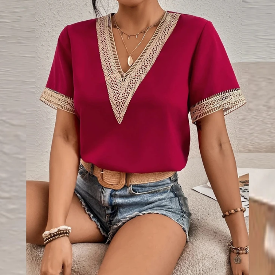 Casual chic Tanja women's t-shirt. Luxe comfort short sleeve top, perfect for everyday elegant style.