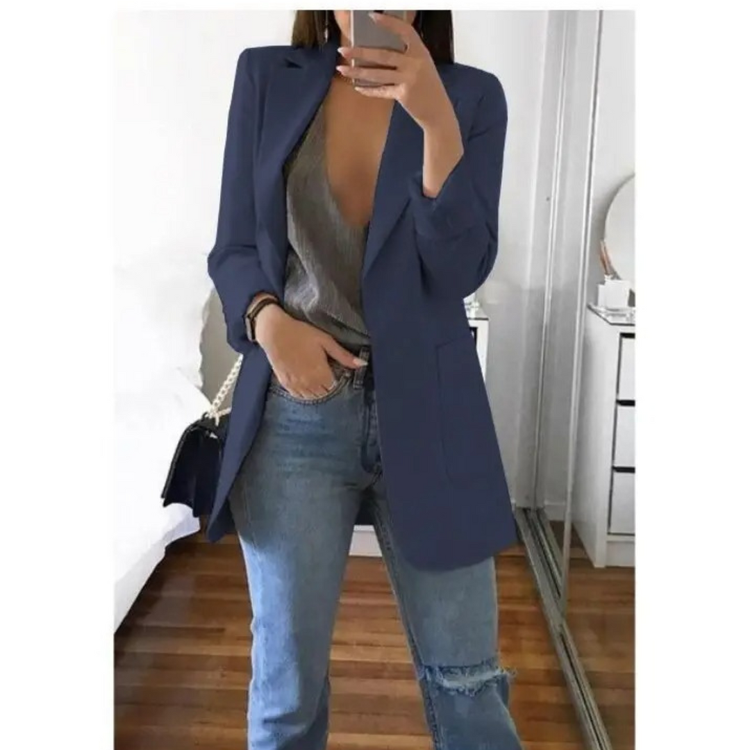 Fashion-forward long blazer for women, a versatile and stylish outerwear option.