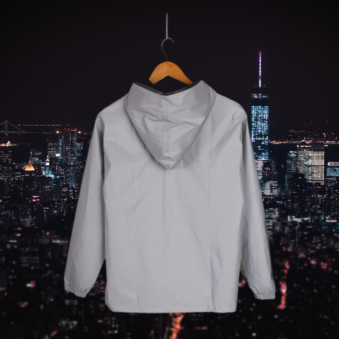Stylish women's reflective jacket. High visibility fashion outerwear, perfect for trendy all-season comfort.
