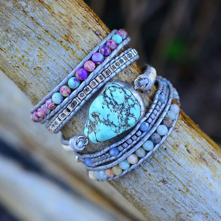 Handmade turquoise spiritual wrap bracelet, Selina, fashion and wellness