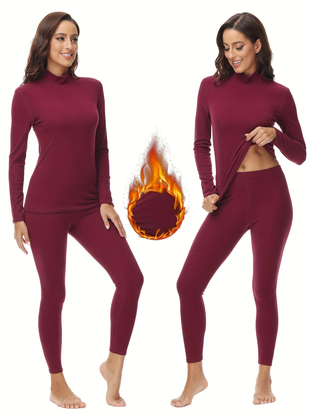 Women's two-piece thermal set for winter warmth, featuring long sleeve top & leggings. Cozy comfort.