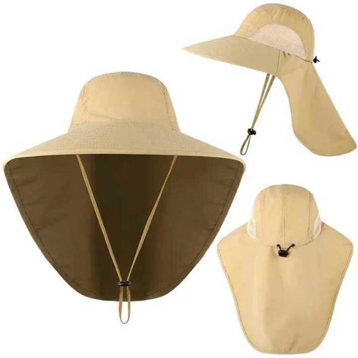 Summer essential: women's UV protection hat with mesh sides and a chin drawstring for secure wear.