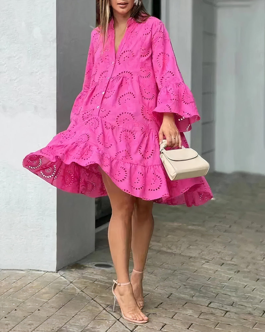 Women's V-neck collared summer dress, comfortable and stylish, perfect for warm weather and casual day wear.