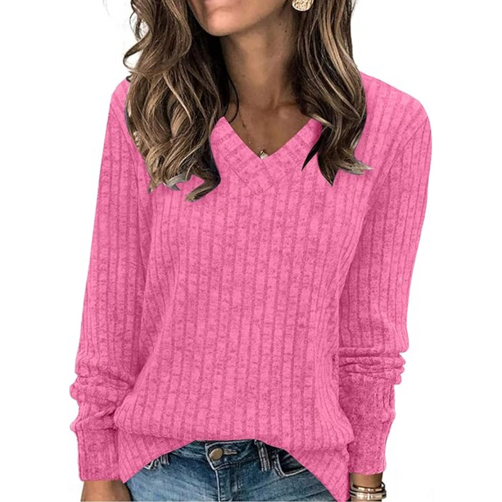 Women's V-Neck Lightweight Tunic Sweater in soft knit, perfect for casual autumn wear