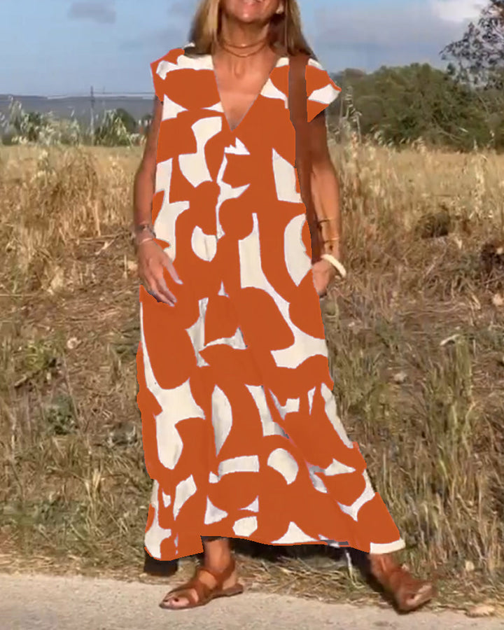Soft V-Neck Printed Maxi Dress, comfortable & elegant for any summer adventure or casual day.