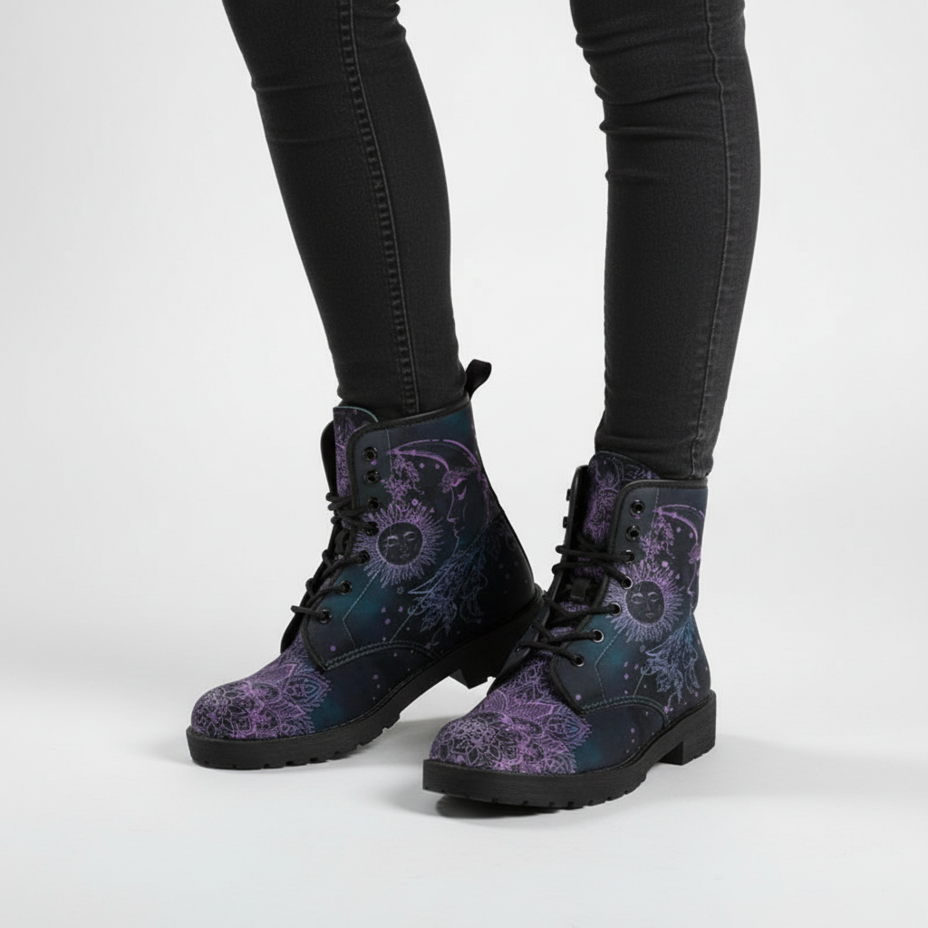 Women's autumn/winter vegan ankle boots, waterproof Mystic design with celestial details