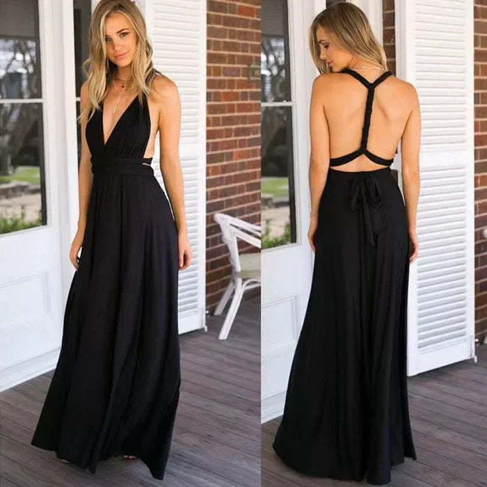 Women's multi-way wrap dress in an elegant style, ideal for evening wear, summer, or special occasions.