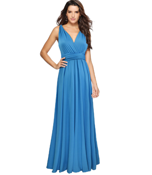 Women's versatile wrap dress. Convertible multi-way maxi with 50+ styling options, perfect for elegant occasions.