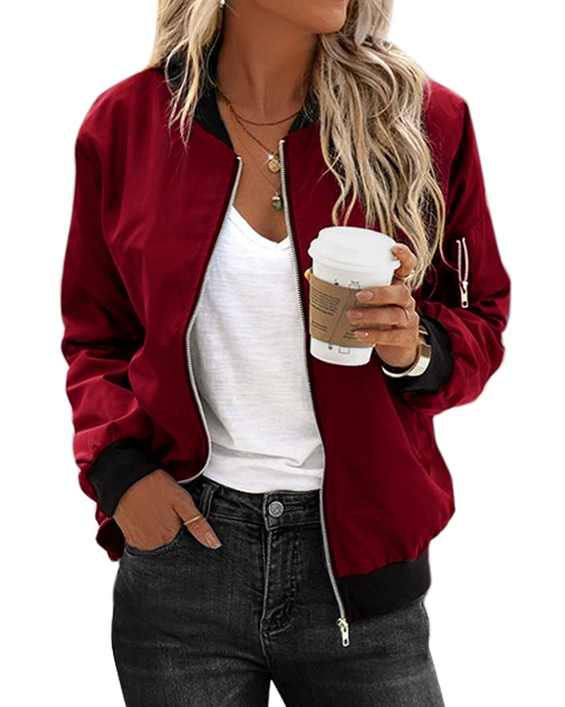 Timeless women's vintage bomber jacket. Classic style fashion outerwear, great for versatile casual wear.