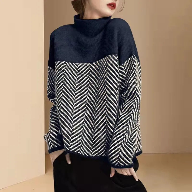 Women's vintage charm knitted sweater, elegant & cozy for fall/winter. Timeless long sleeve pullover.
