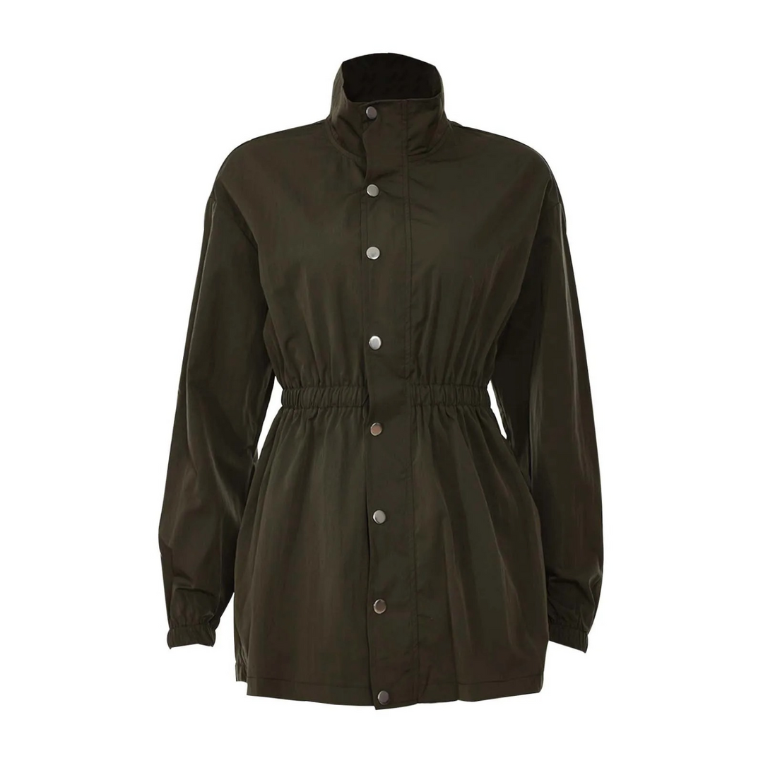 Retro women's short high-waist summer jacket. Vintage style lightweight zip outerwear for women's fashion.