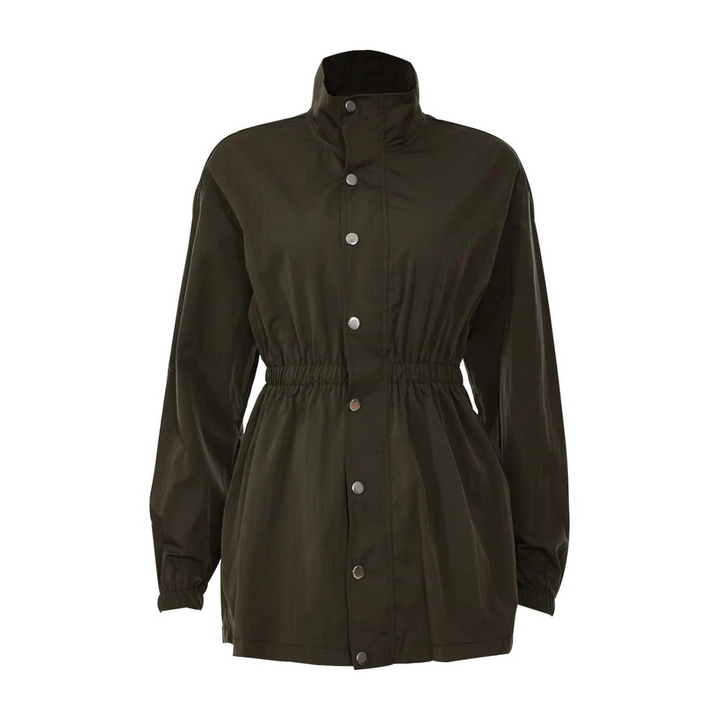 Retro women's short high-waist summer jacket. Vintage style lightweight zip outerwear for women's fashion.