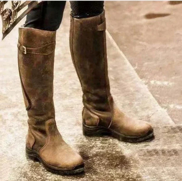 Stylish women's vintage knee-high boots with classic design, ideal fashion footwear for elegant, chic looks.