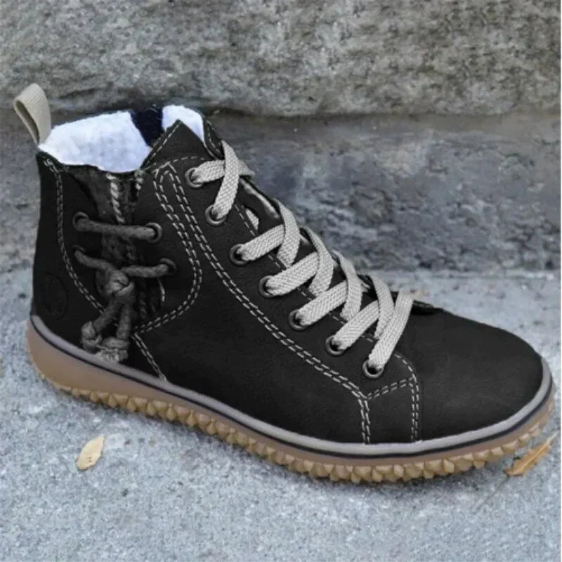 Comfortable women's vintage winter boots, Sofia design. Stylish footwear for everyday cold weather & winter fashion.