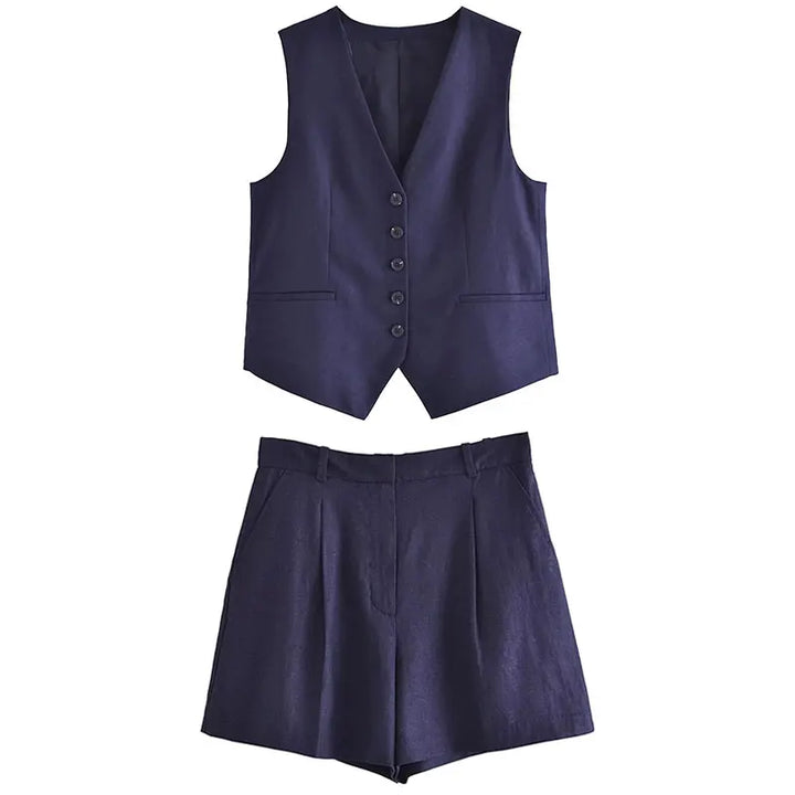 Comfortable women's fashion set with a retro sleeveless top and breathable summer shorts