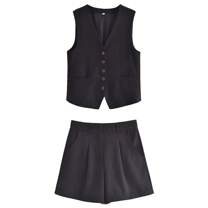 Casual women's vintage apparel: sleeveless top paired with summer shorts for warm weather