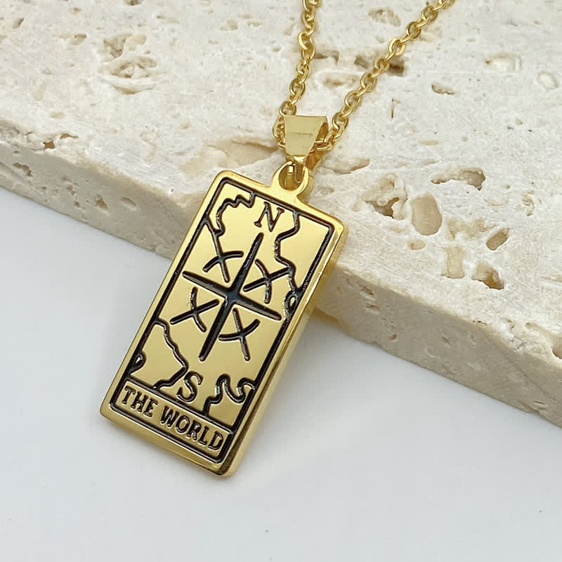 Vintage tarot card pendant necklace, women's lucky charm accessory.