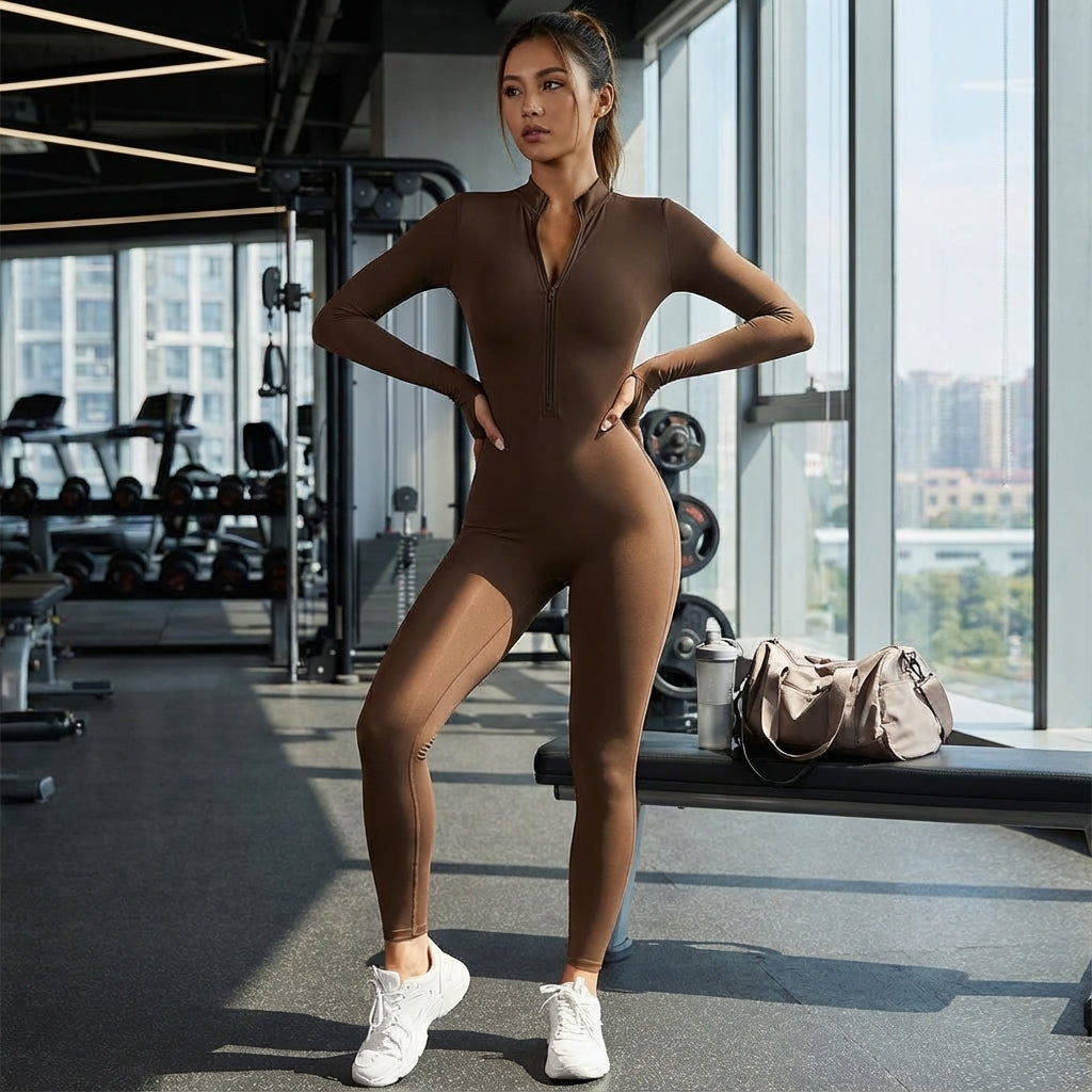 Women's violet breathable one-piece training suit, perfect for yoga & fitness