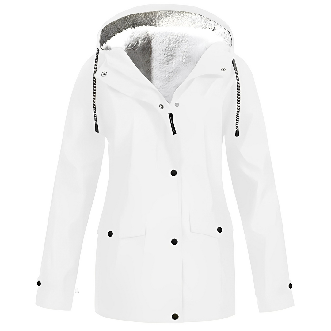 Stylish women's fleece lined winter coat, waterproof and warm outerwear for fashion.