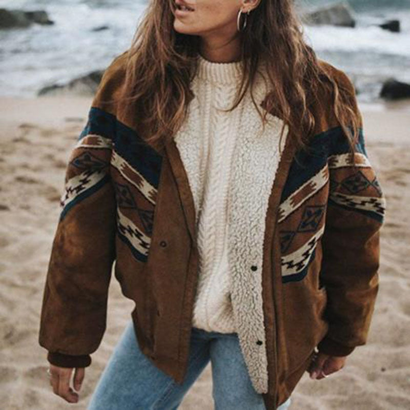 Women's warm retro winter coat, plush vintage style. Cozy outerwear, perfect stylish jacket for fall & cold weather.