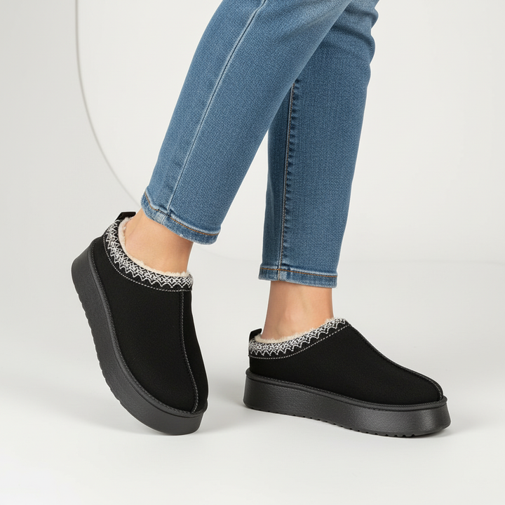 Faux suede lined women's slippers, a warm loafer style for ultimate winter comfort