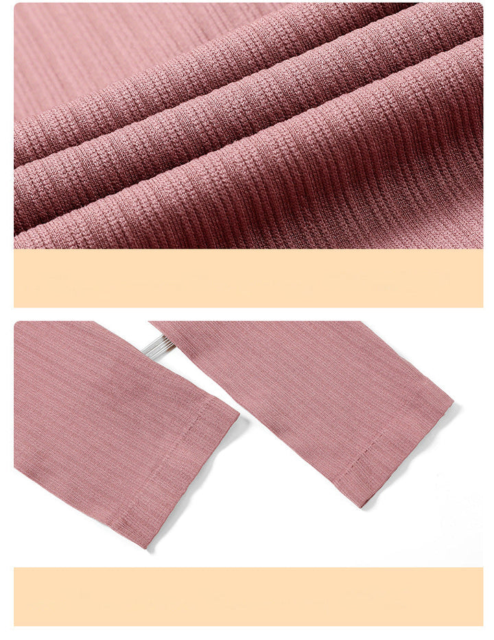 Close-up of the stitching on women's warm thermal underwear, indicating quality and durability