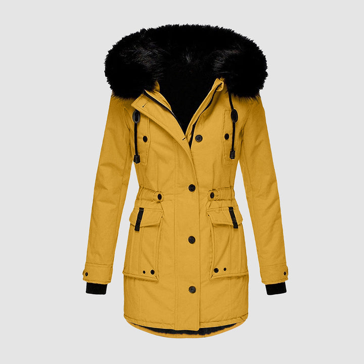 Fashionable & functional women's warm winter coat, a stylish outerwear choice for cold weather adventures.