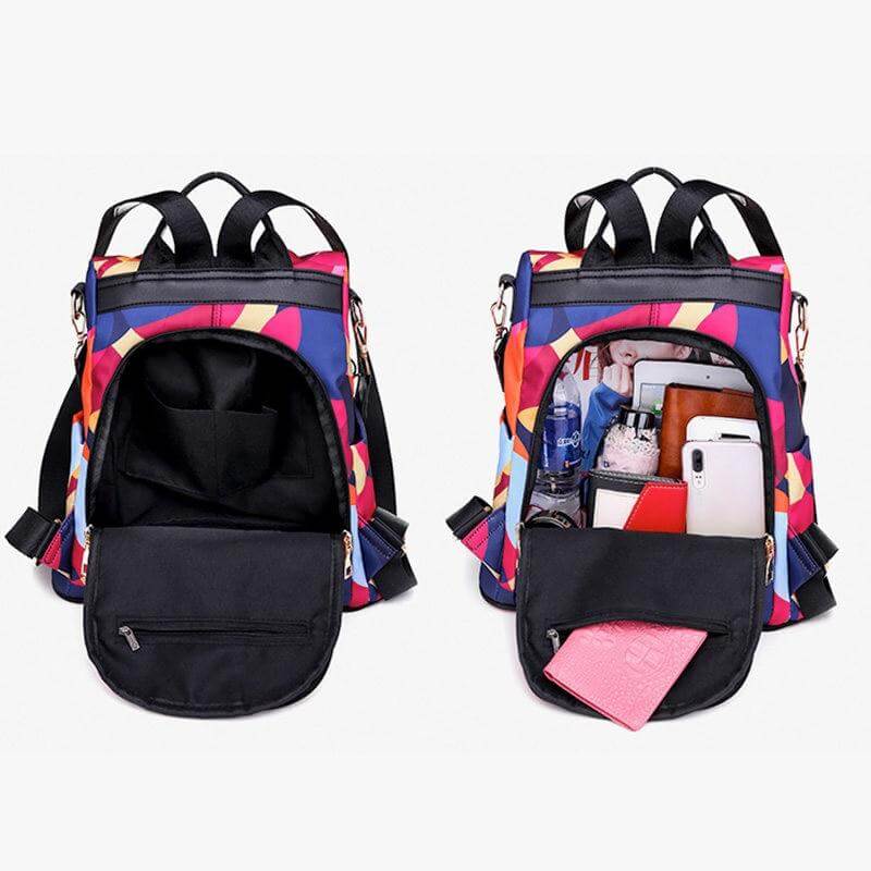 SafeHold anti-theft nylon backpack for women, water-resistant travel bag with secure zippers