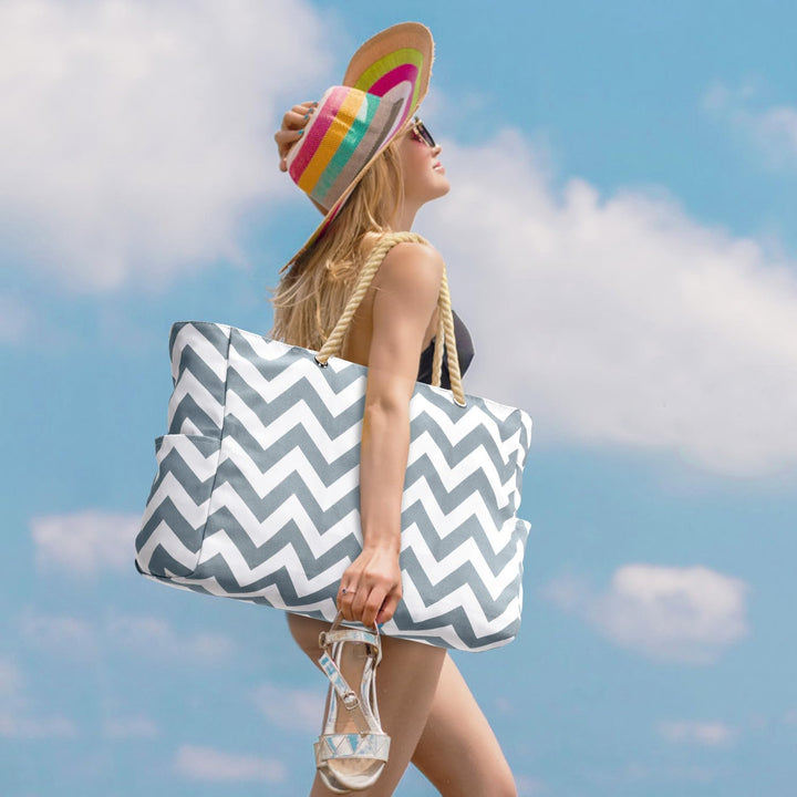 Spacious waterproof beach tote for women, lightweight and durable.