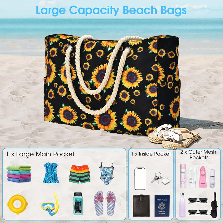 Women's large multi-pocket waterproof beach bag, perfect for carrying kids' toys and towels