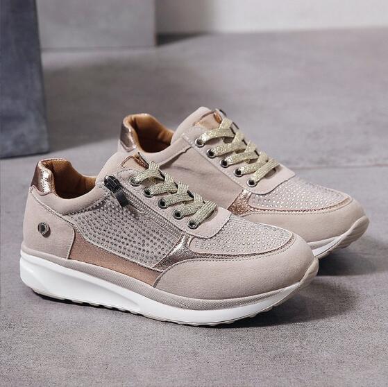 Women's grey orthopedic sneakers, breathable and comfortable footwear for everyday use