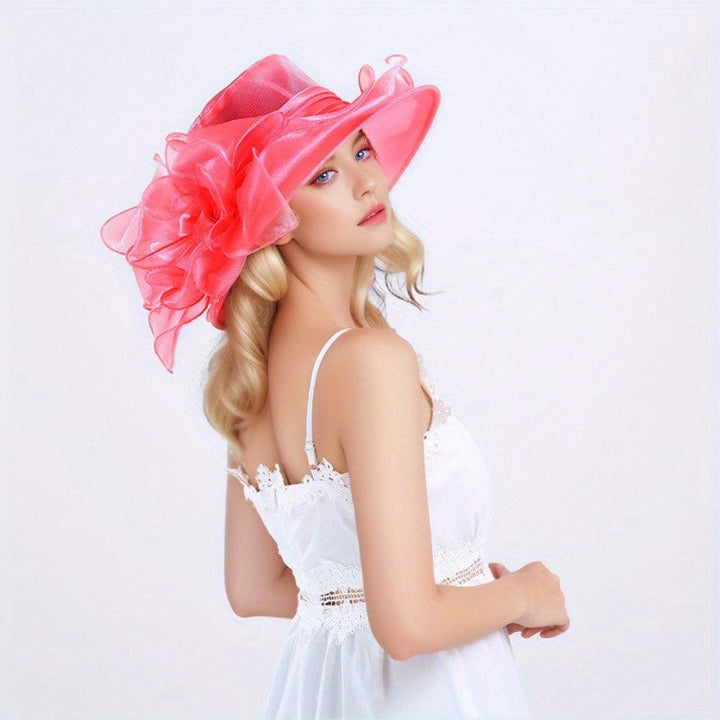 Fashionable women's wide brim summer hat, an essential sun protection accessory.