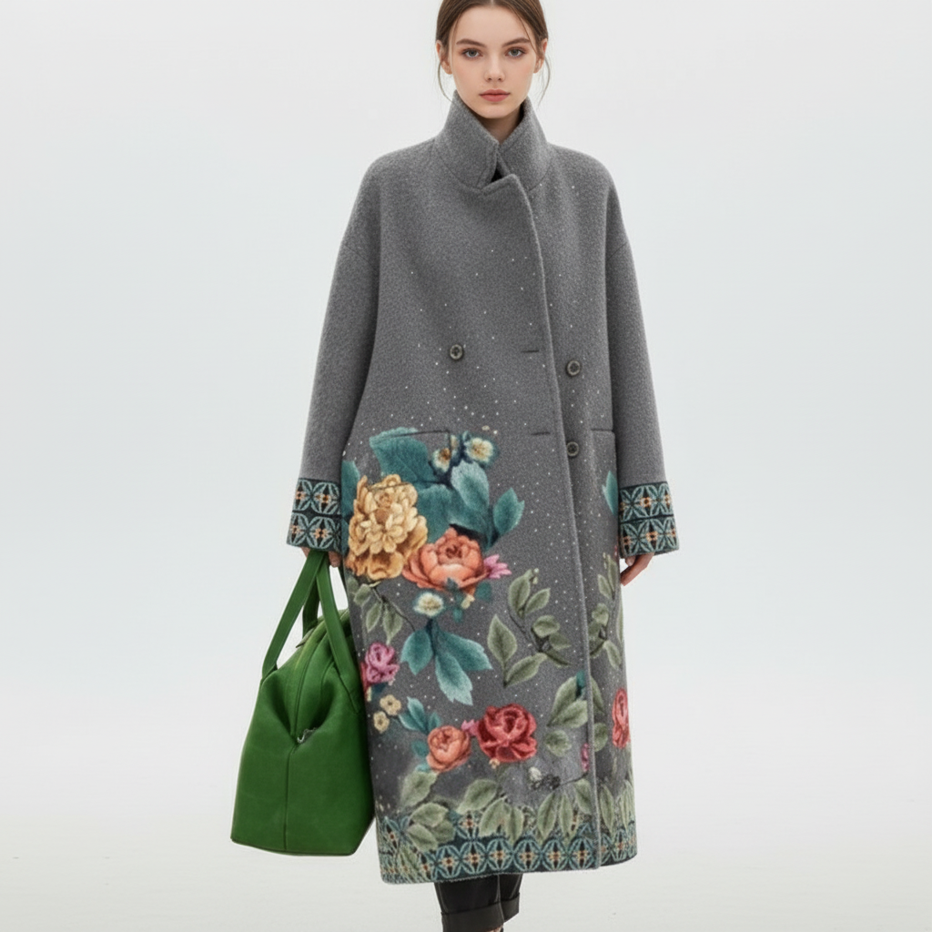 Women's wool-blend winter jacket with pockets, stylish and practical, ladies fashion