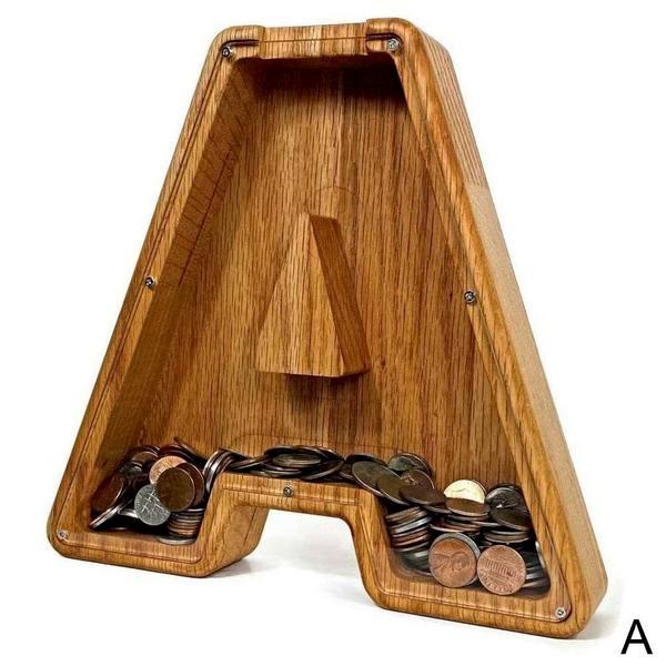 Wooden alphabet 'Z' piggy bank for children, combining educational value & room aesthetic.