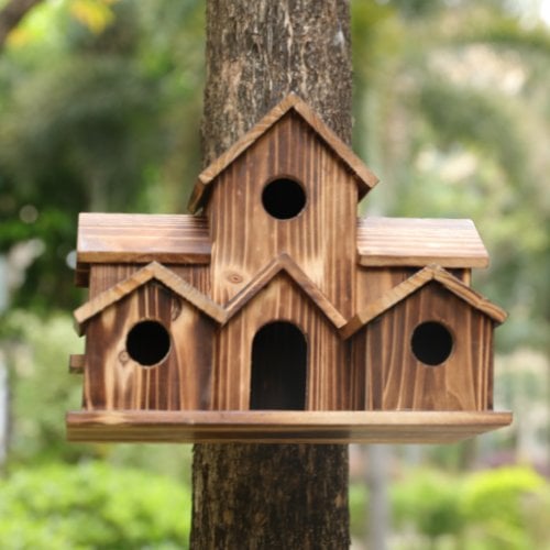 Nestora wooden bird feeder and birdhouse combination for garden and outdoor spaces