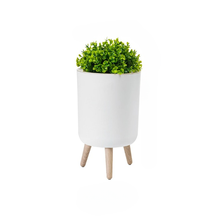 Wooden Finish High Foot Trash Can with Press Lid