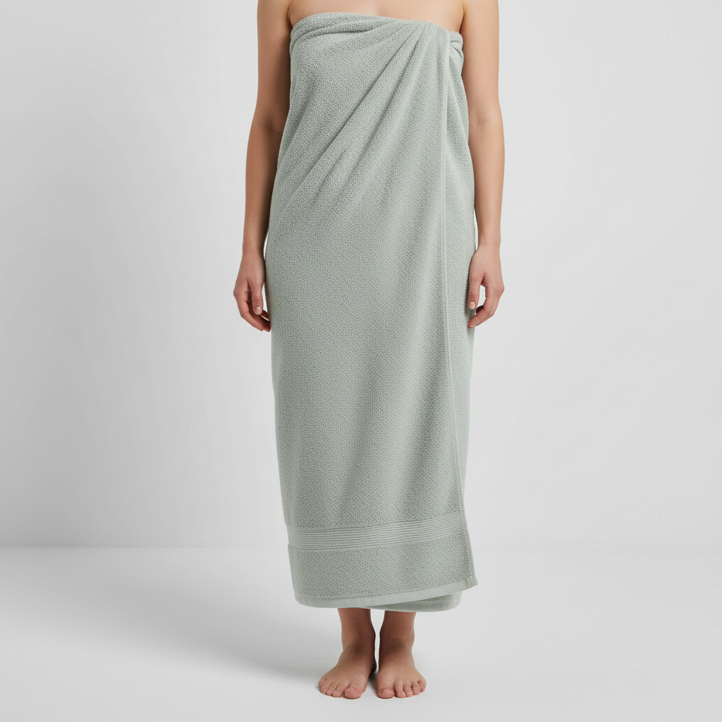 Soft XXL cotton towel, held up to show its generous dimensions and quick-dry properties
