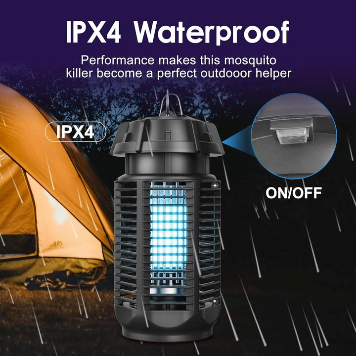 Indoor/outdoor bug zapper with powerful 20W UV light and 4200V shock grid for fly and insect control.