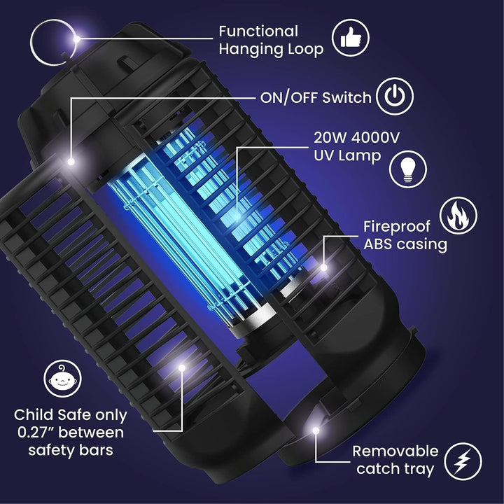 Powerful 4200V Electric Bug Zapper with UV light, perfect for home and garden pest deterrent
